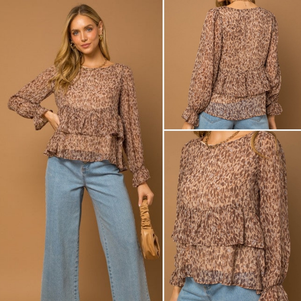 Gilli Ruffle Layered Abstract Print Blouse - image 1